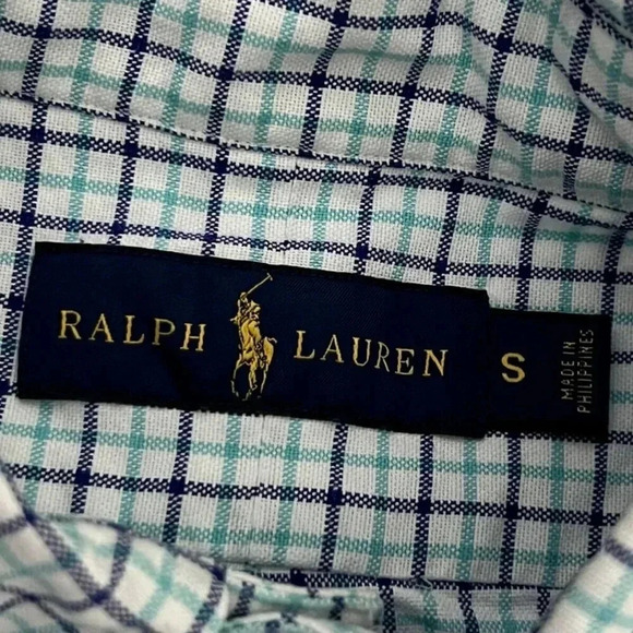 Ralph Lauren Men's Cotton Oxford Longsleeves Shirt - Blue/Green Checkered - Picture 3 of 4